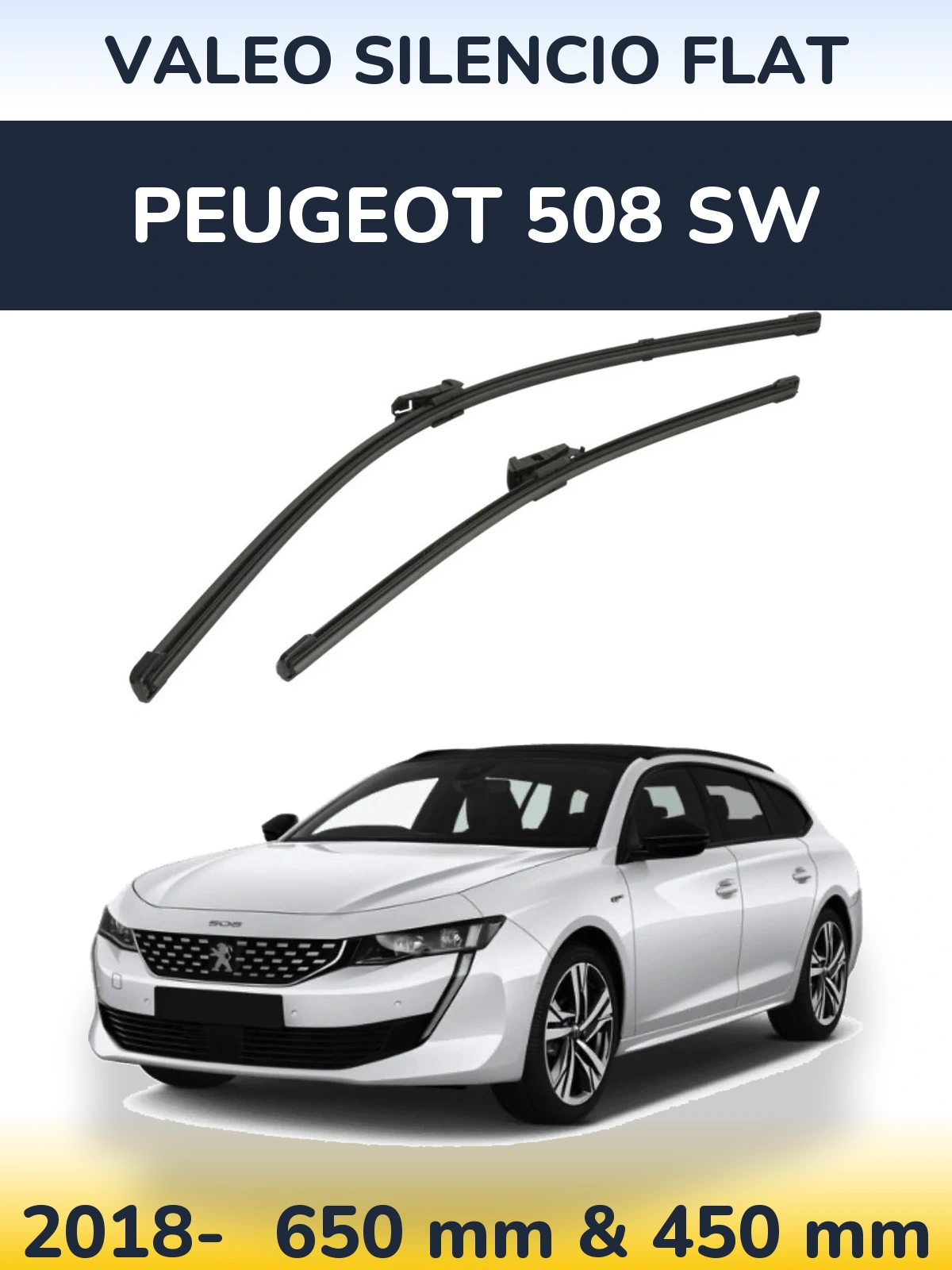Front wiper blade set Valeo Silencio Flat 650 & 450 mm for Peugeot 508 SW 2018-2026