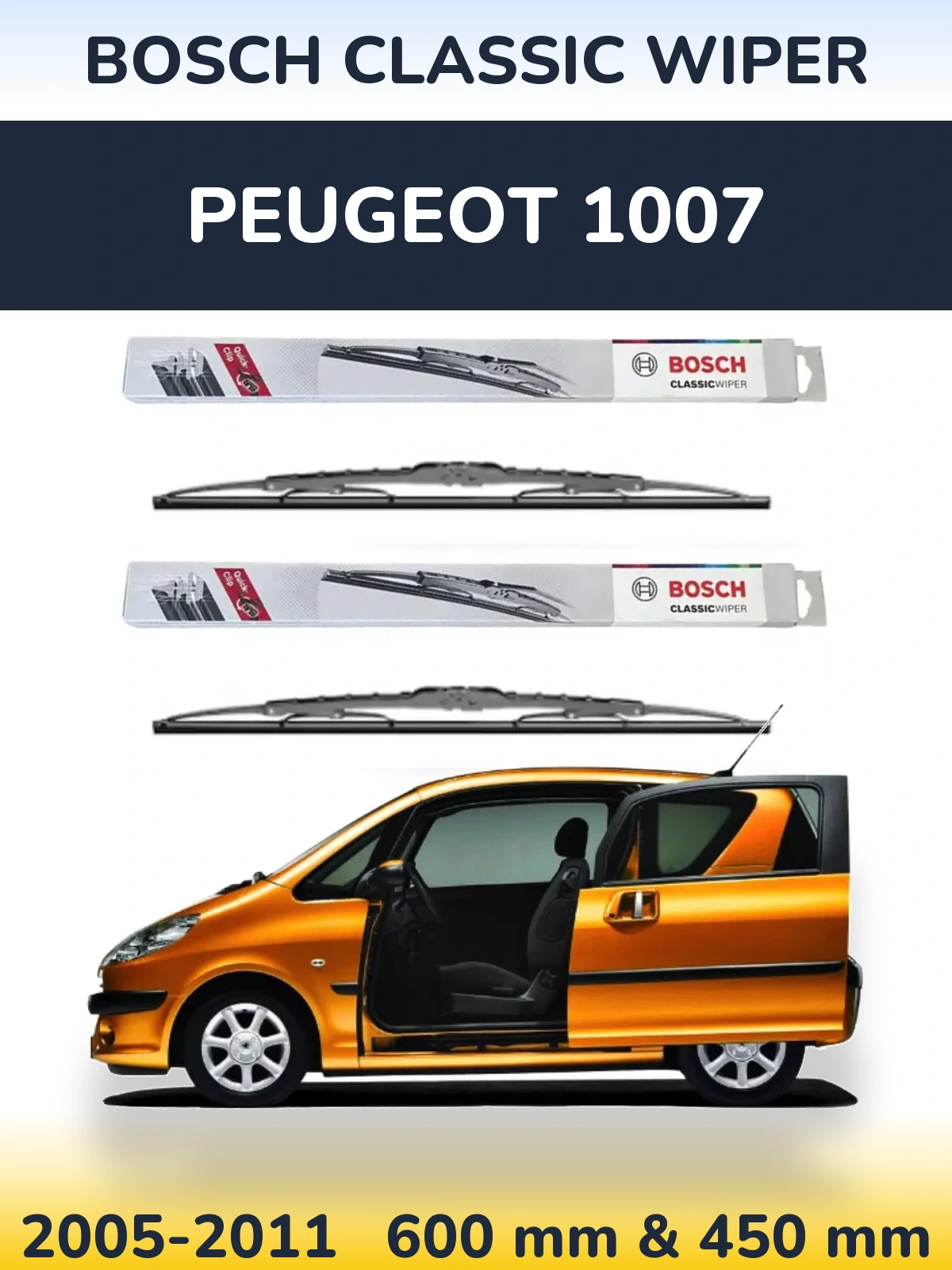 Комплект передних дворников BOSCH Classic Wiper 600 & 450 мм для Peugeot 1007 2005-2011