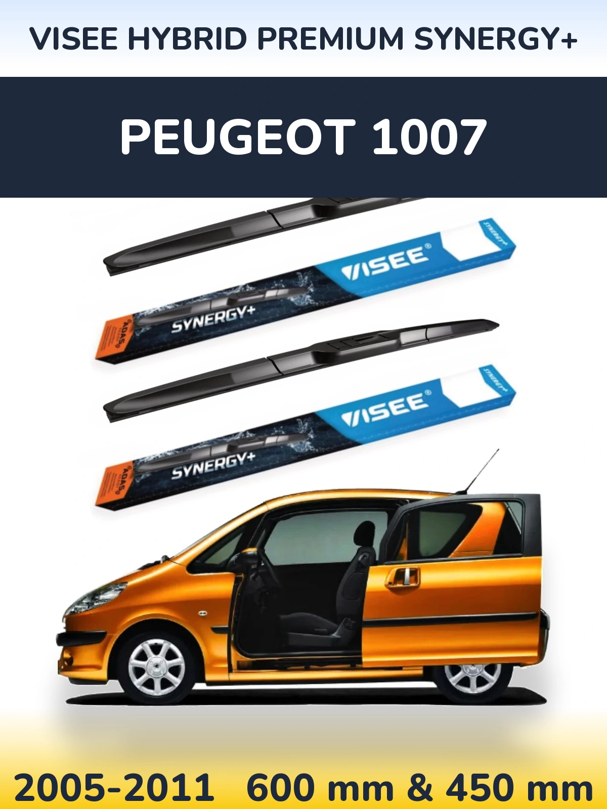 Комплект передних дворников VISEE HYBRID PREMIUM SYNERGY+ 600 & 450 мм для Peugeot 1007 2005-2011