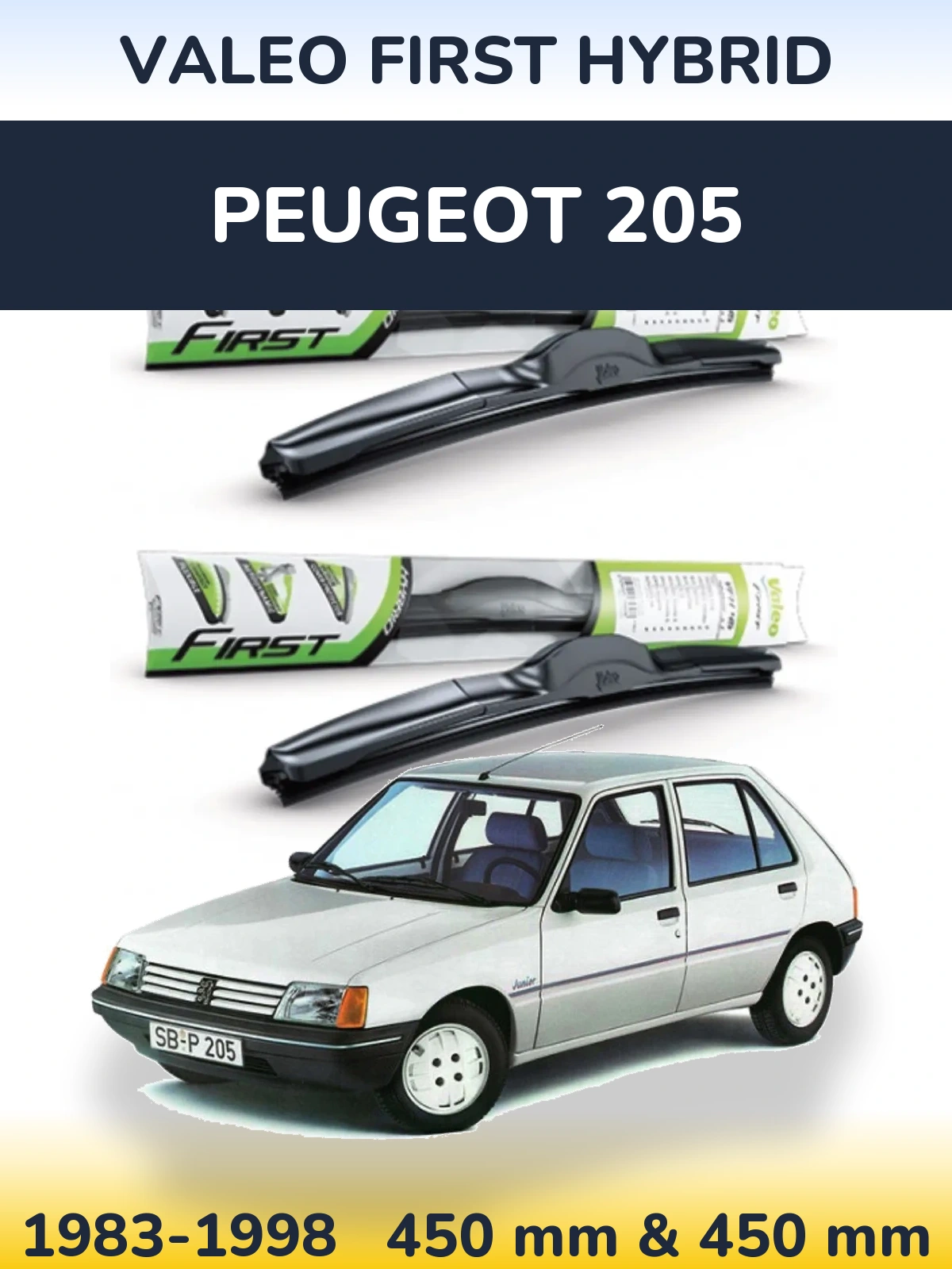 Front wiper blade set Valeo First Hybrid 450 & 450 mm for Peugeot 205 1983-1998