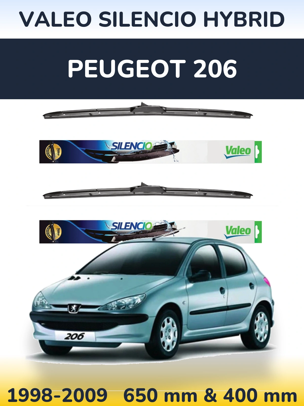 Комплект передніх щіток Valeo Silencio Hybrid 650 & 400 мм для Peugeot 206 1998-2009