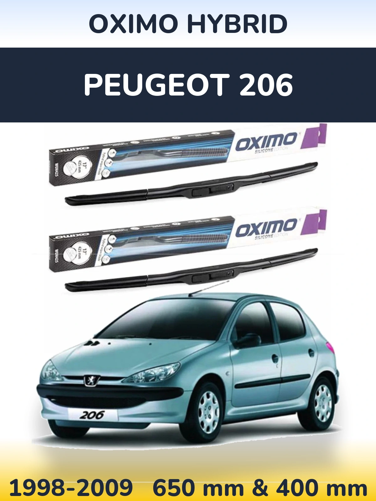 Комплект передніх щіток Oximo Hybrid 650 & 400 мм для Peugeot 206 1998-2009