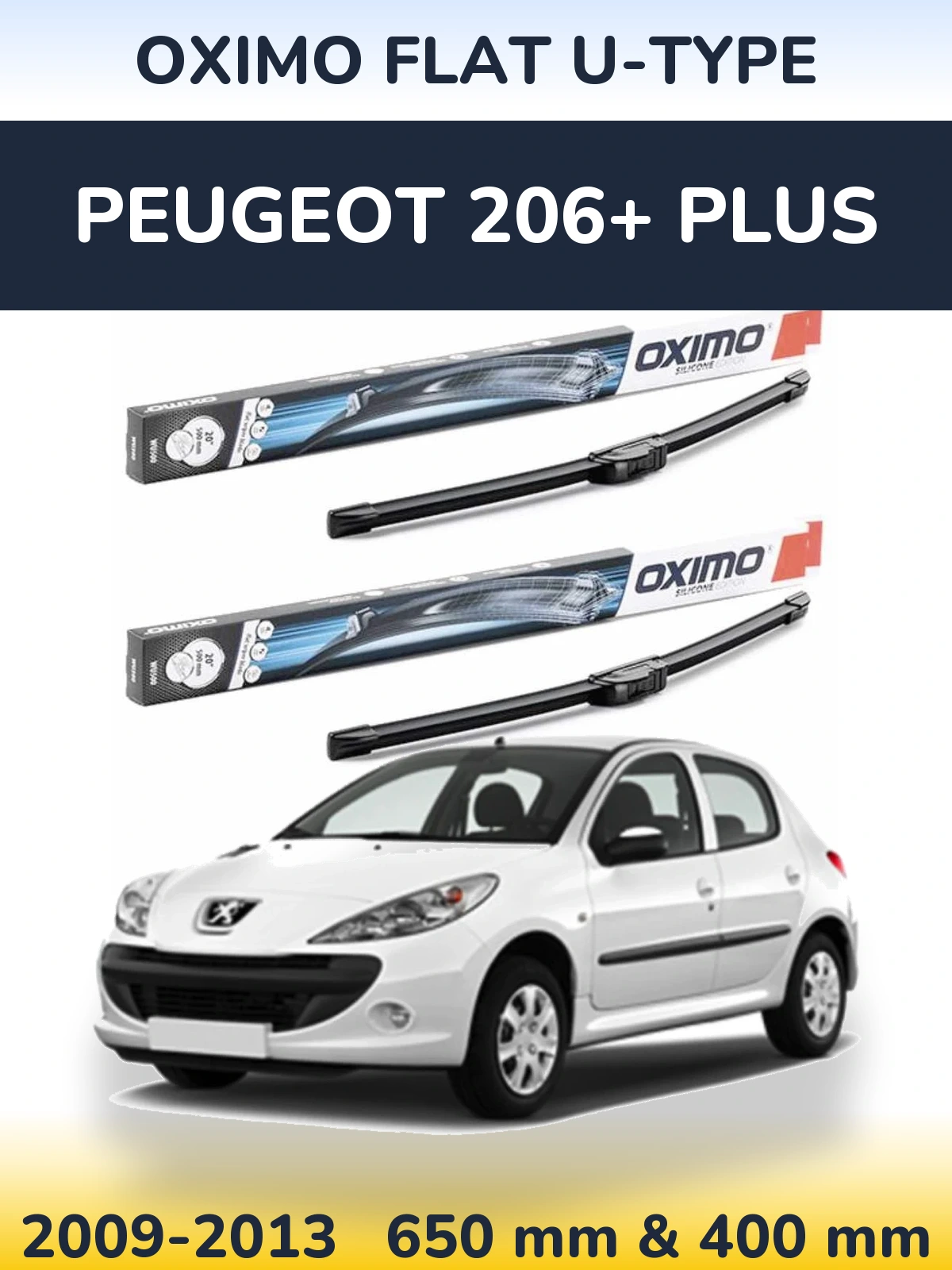 Front wiper blade set Oximo Flat U-type 650 & 400 mm for Peugeot 206+ Plus 2009-2013