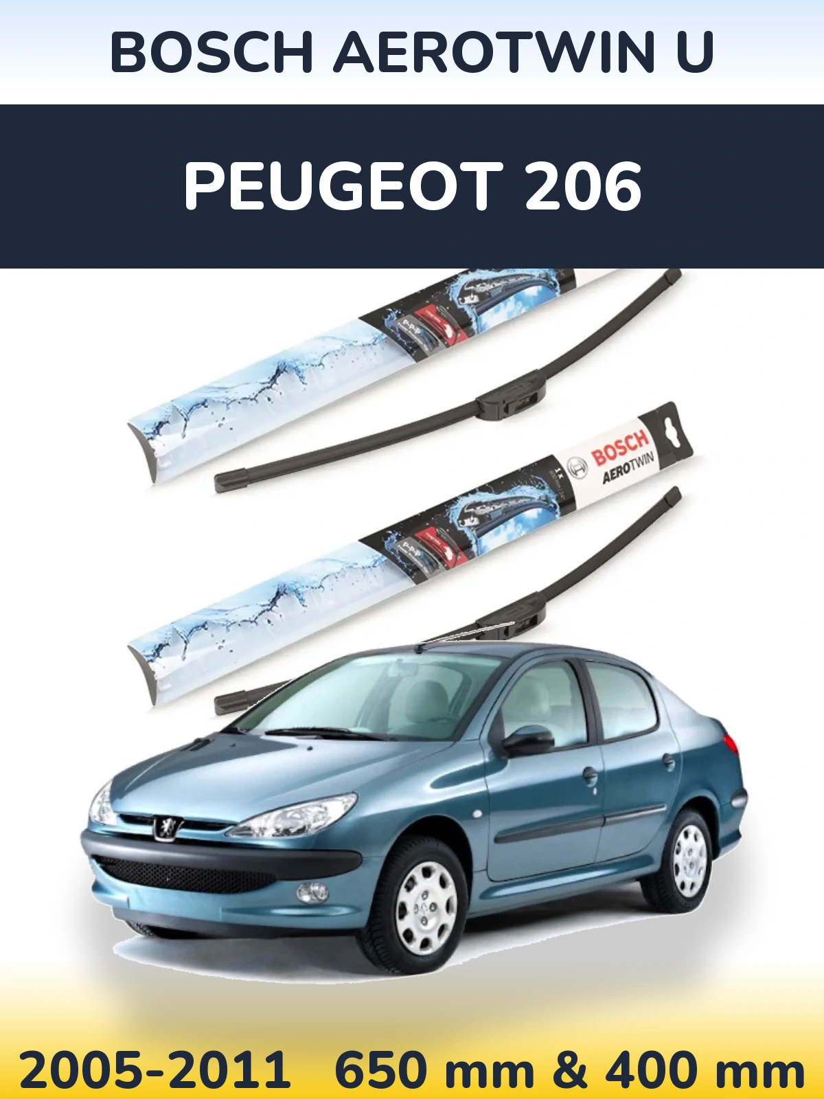 Комплект передніх щіток BOSCH AeroTwin U 650 & 400 мм для Peugeot 206 2005-2011