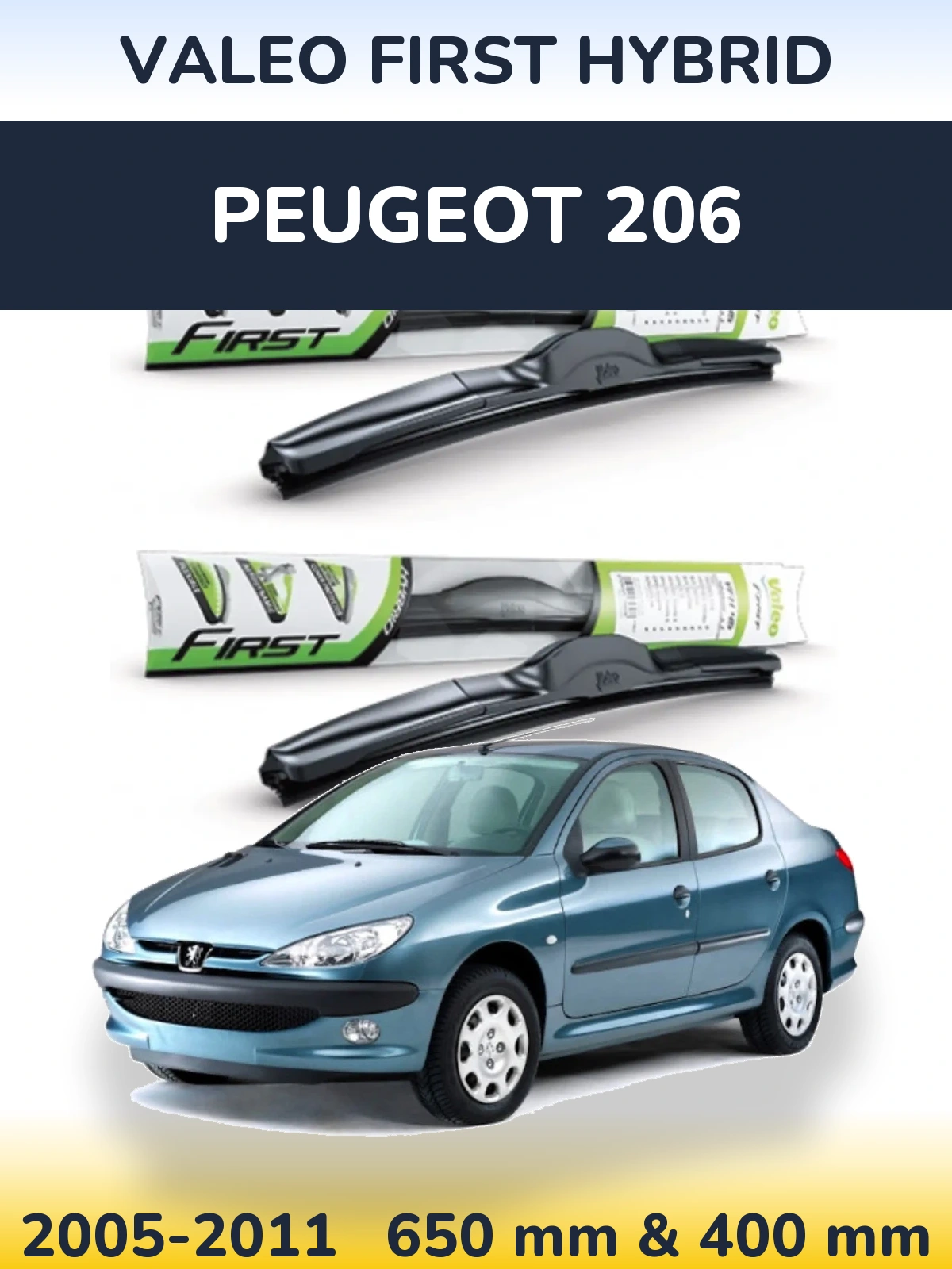 Front wiper blade set Valeo First Hybrid 650 & 400 mm for Peugeot 206 2005-2011