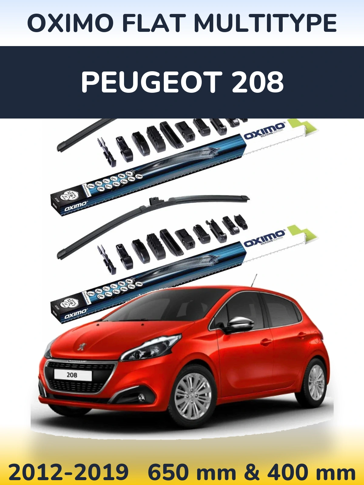 Front wiper blade set Oximo Flat MultiTypee 650 & 400 mm for Peugeot 208 2012-2019