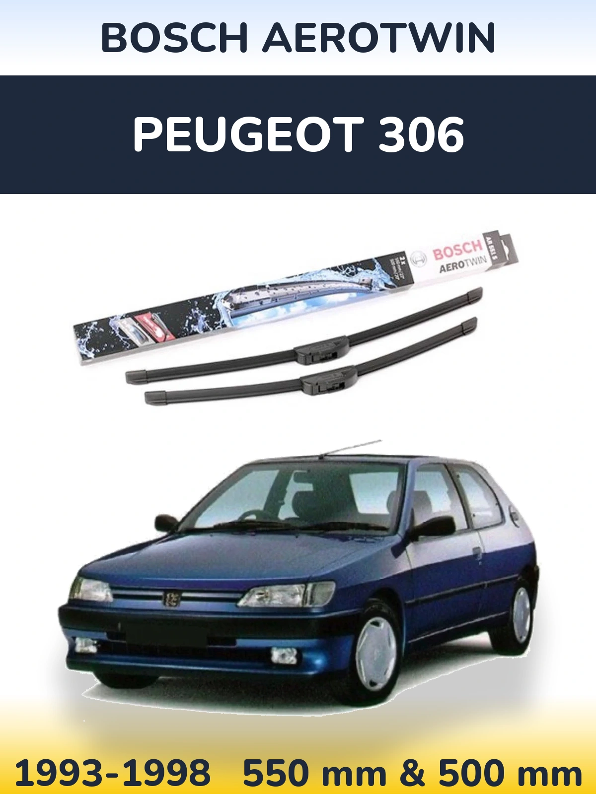 Комплект передних дворников BOSCH AeroTwin 550 & 500 мм для Peugeot 306 1993-1998