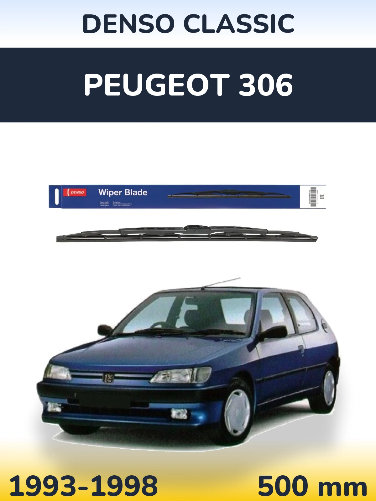 Rear wiper blade Denso Classic 500 mm for Peugeot 306 1993-1998