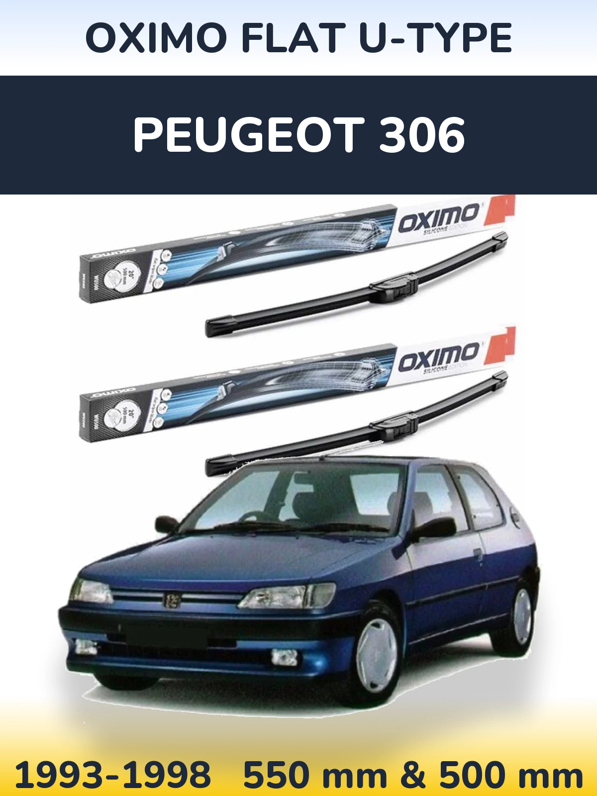 Комплект передних дворников Oximo Flat U-type 550 & 500 мм для Peugeot 306 1993-1998