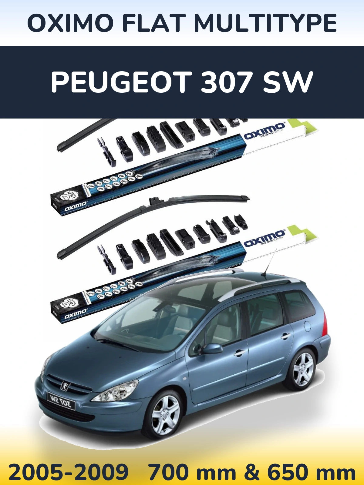Комплект передних дворников Oximo Flat MultiТипe 700 & 650 мм для Peugeot 307 SW 2005-2009