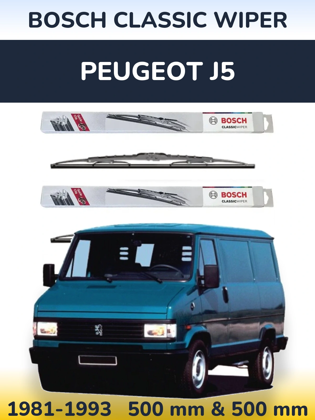 Комплект передних дворников BOSCH Classic Wiper 500 & 500 мм для Peugeot J5 1981-1993