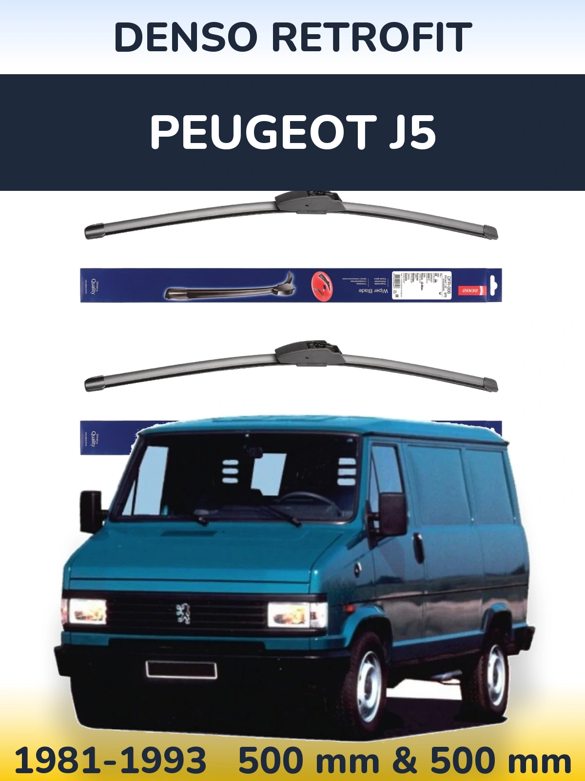 Комплект передних дворников Denso Retrofit 500 & 500 мм для Peugeot J5 1981-1993