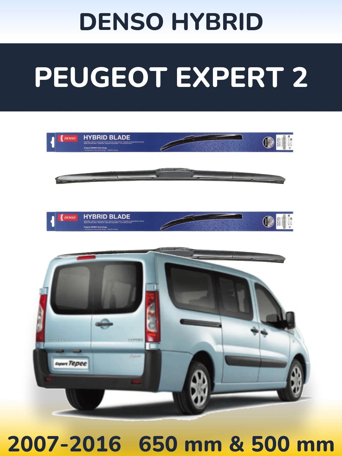 Front wiper blade set Denso Hybrid 650 & 500 mm for Peugeot Expert 2 2007-2016