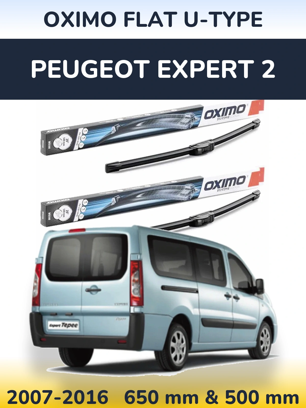 Комплект передніх щіток Oximo Flat U-type 650 & 500 мм для Peugeot Expert 2 2007-2016