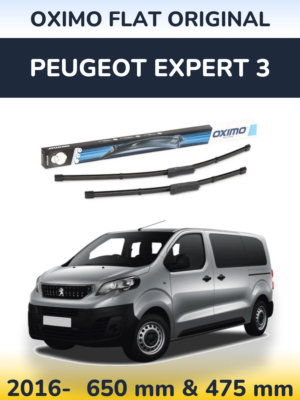 Комплект передних дворников Oximo Flat Original 650 & 475 мм для Peugeot Expert 3 2016-2026