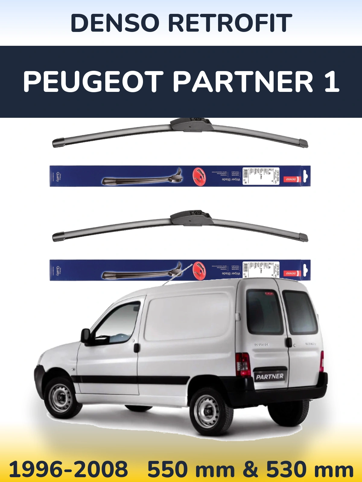 Комплект передних дворников Denso Retrofit 550 & 530 мм для Peugeot Partner 1 1996-2008