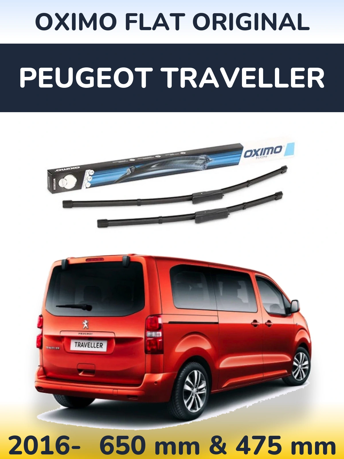 Front wiper blade set Oximo Flat Original 650 & 475 mm for Peugeot Traveller 2016-2026