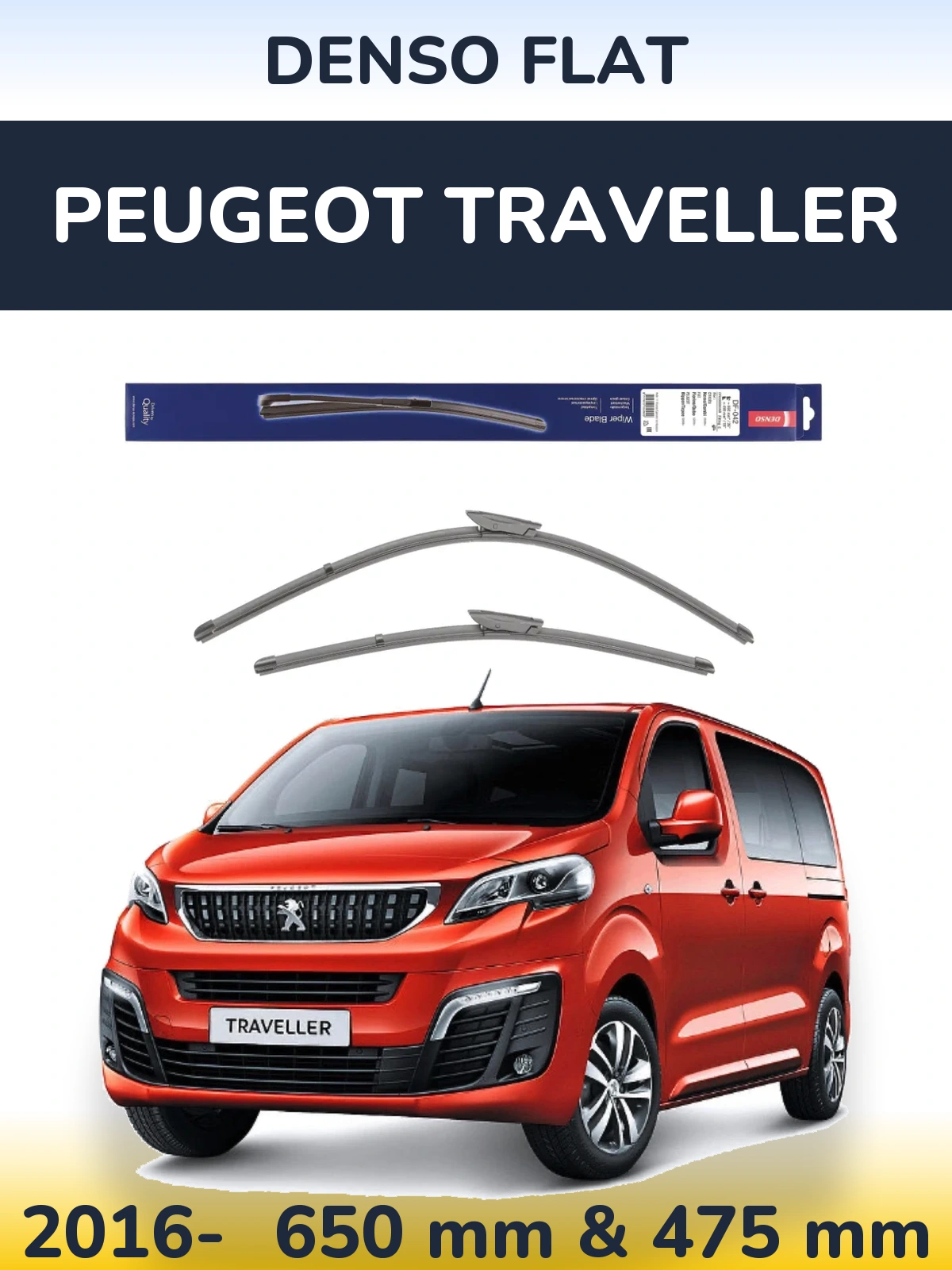 Front wiper blade set Denso Flat 650 & 450 mm for Peugeot Traveller 2016-2026