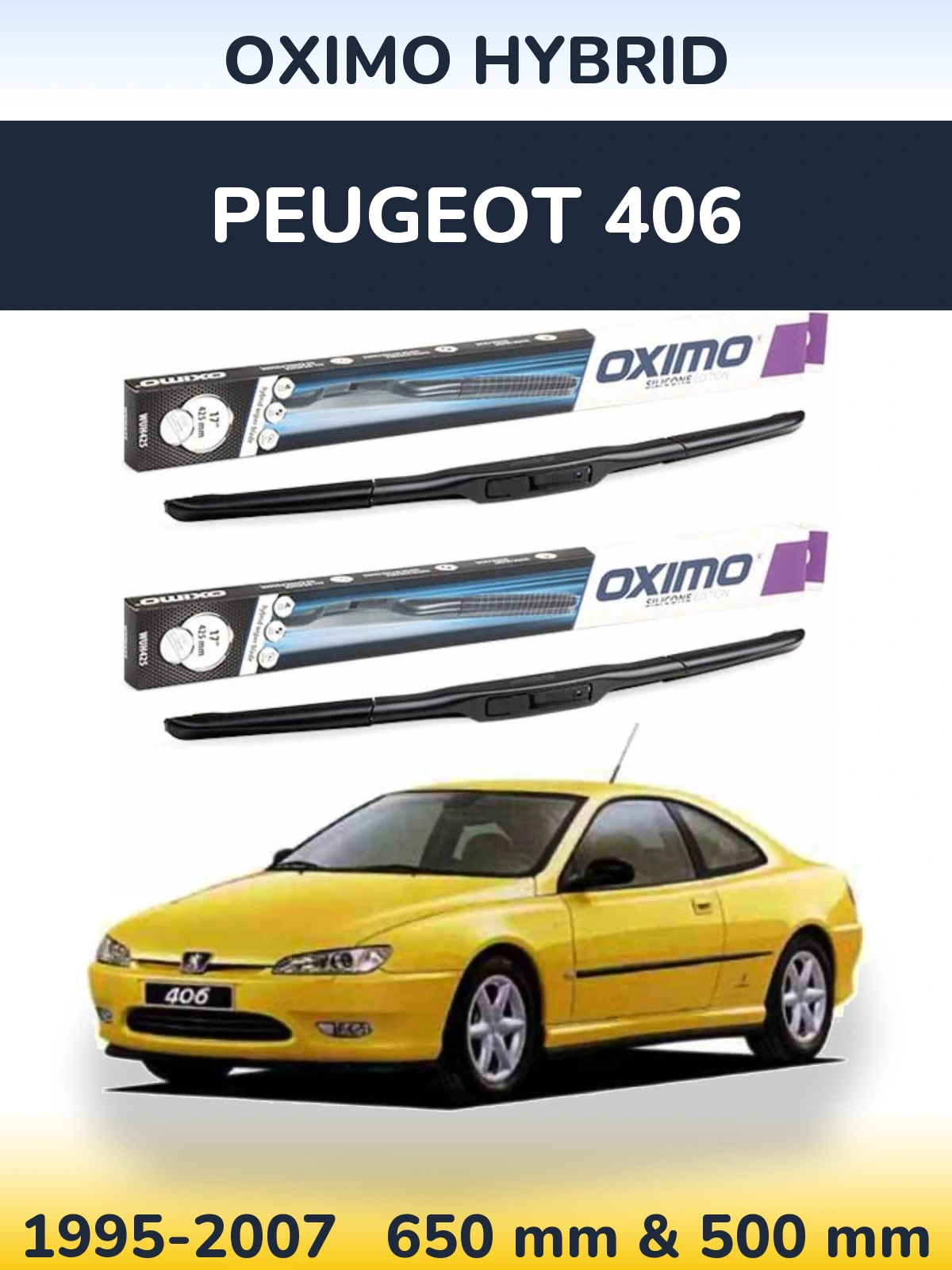 Комплект передних дворников Oximo Hybrid 650 & 500 мм для Peugeot 406 1995-2007