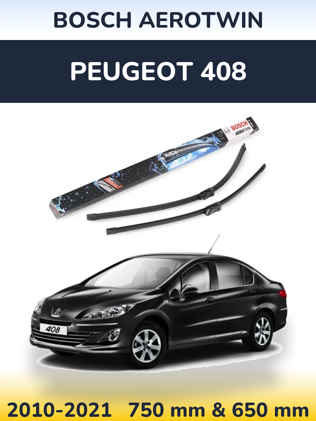 Комплект передних дворников BOSCH AeroTwin 750 & 650 мм для Peugeot 408 2010-2021