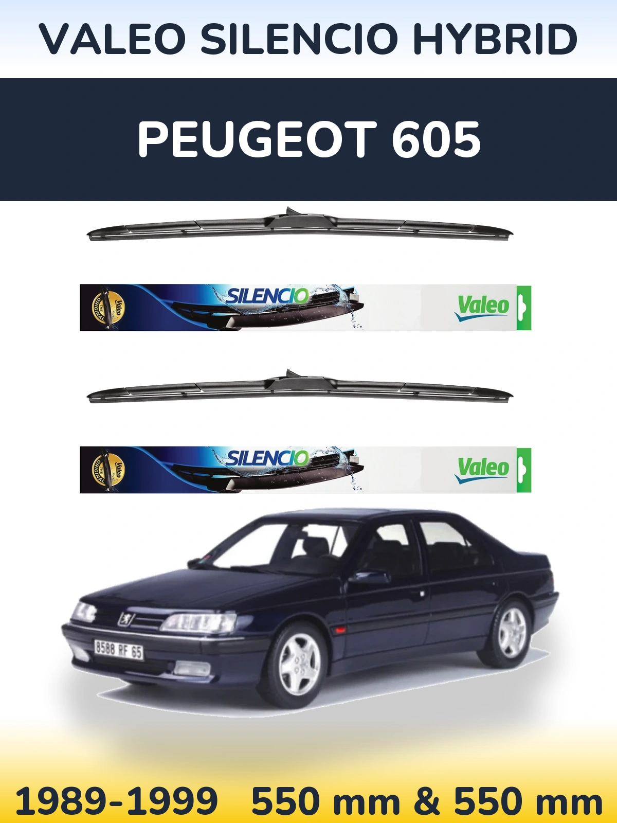 Front wiper blade set Valeo Silencio Hybrid 550 & 550 mm for Peugeot 605 1989-1999