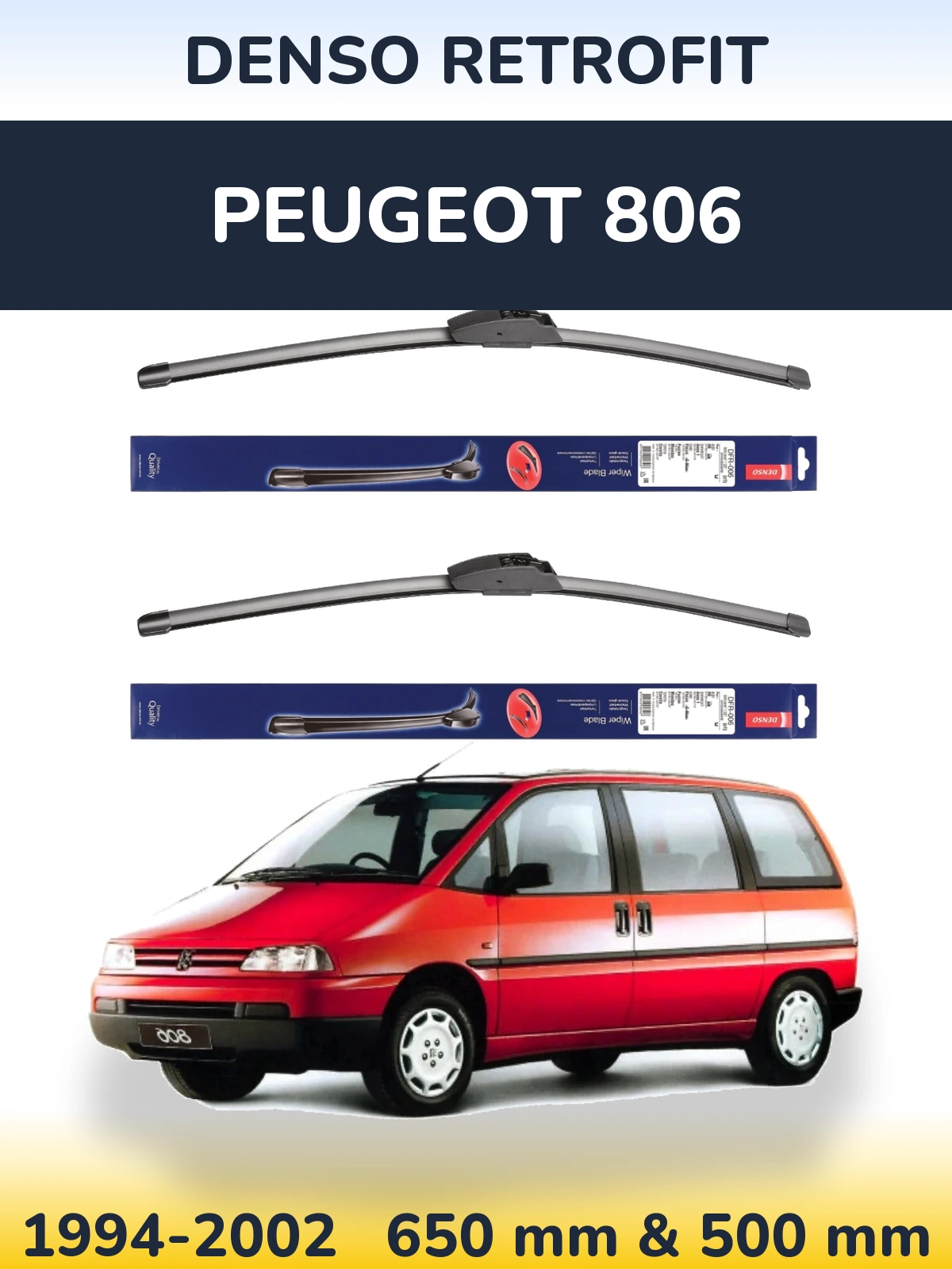 Комплект передних дворников Denso Retrofit 650 & 500 мм для Peugeot 806 1994-2002