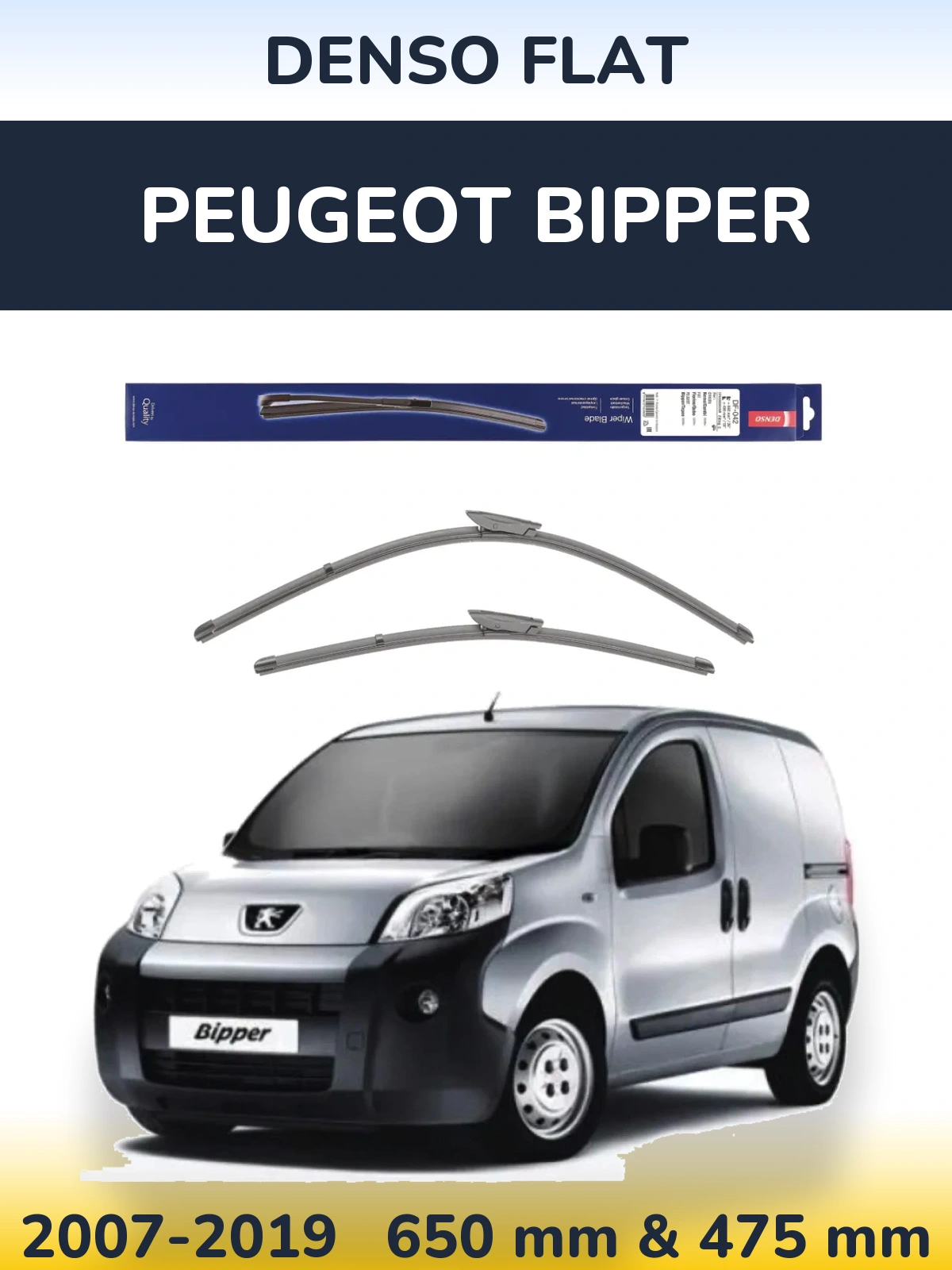 Front wiper blade set Denso Flat 650 & 450 mm for Peugeot Bipper 2007-2019