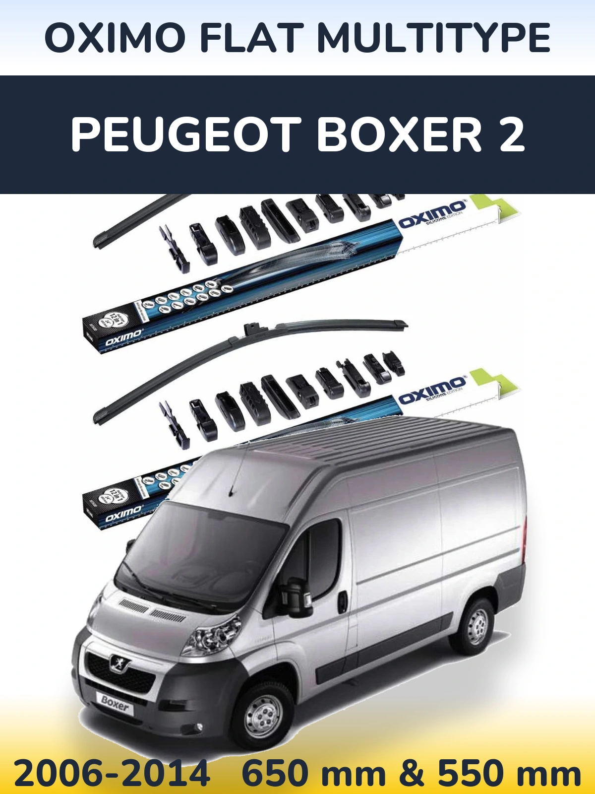 Front wiper blade set Oximo Flat MultiTypee 650 & 550 mm for Peugeot Boxer 2 2006-2014