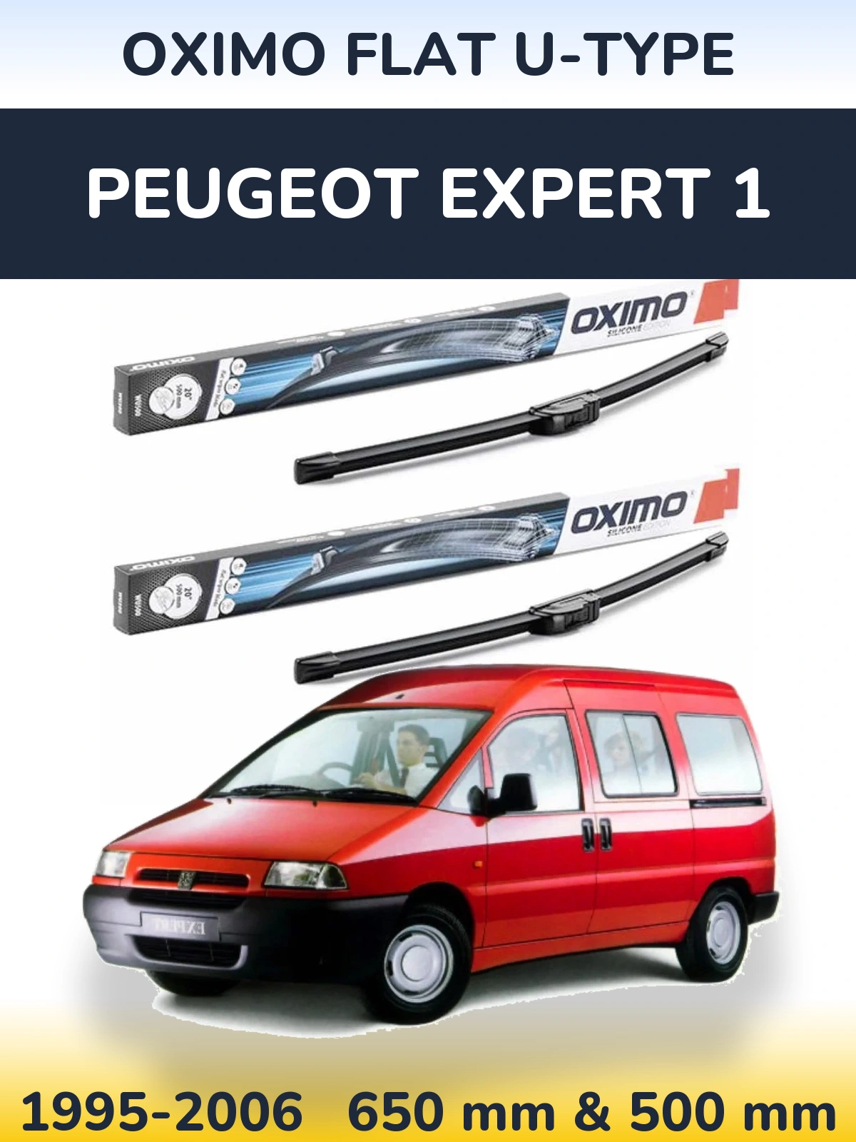 Front wiper blade set Oximo Flat U-type 650 & 500 mm for Peugeot Expert 1 1995-2006