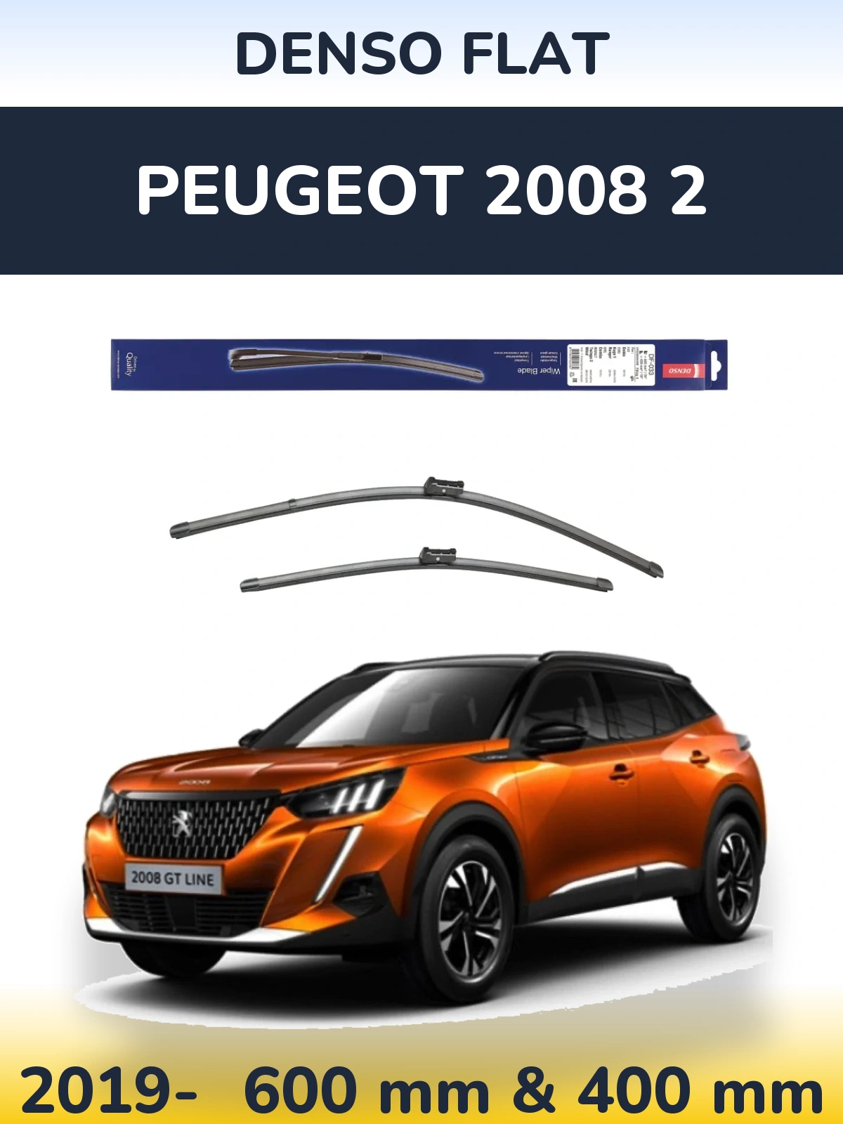 Front wiper blade set Denso Flat 600 & 400 mm for Peugeot 2008 2 2019-2026