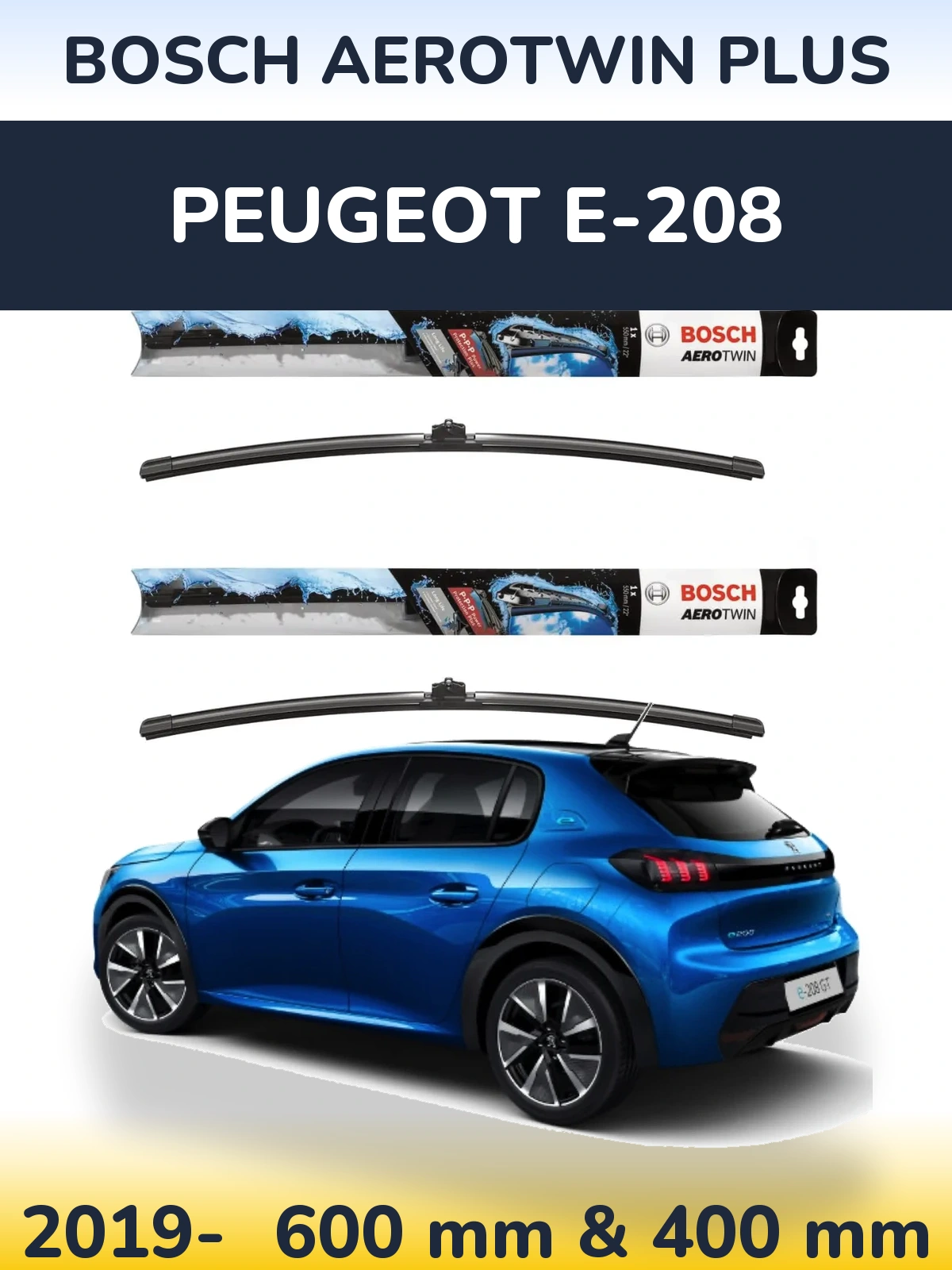 Комплект передніх щіток BOSCH AeroTwin Plus 600 & 400 мм для Peugeot e-208 2019-2026
