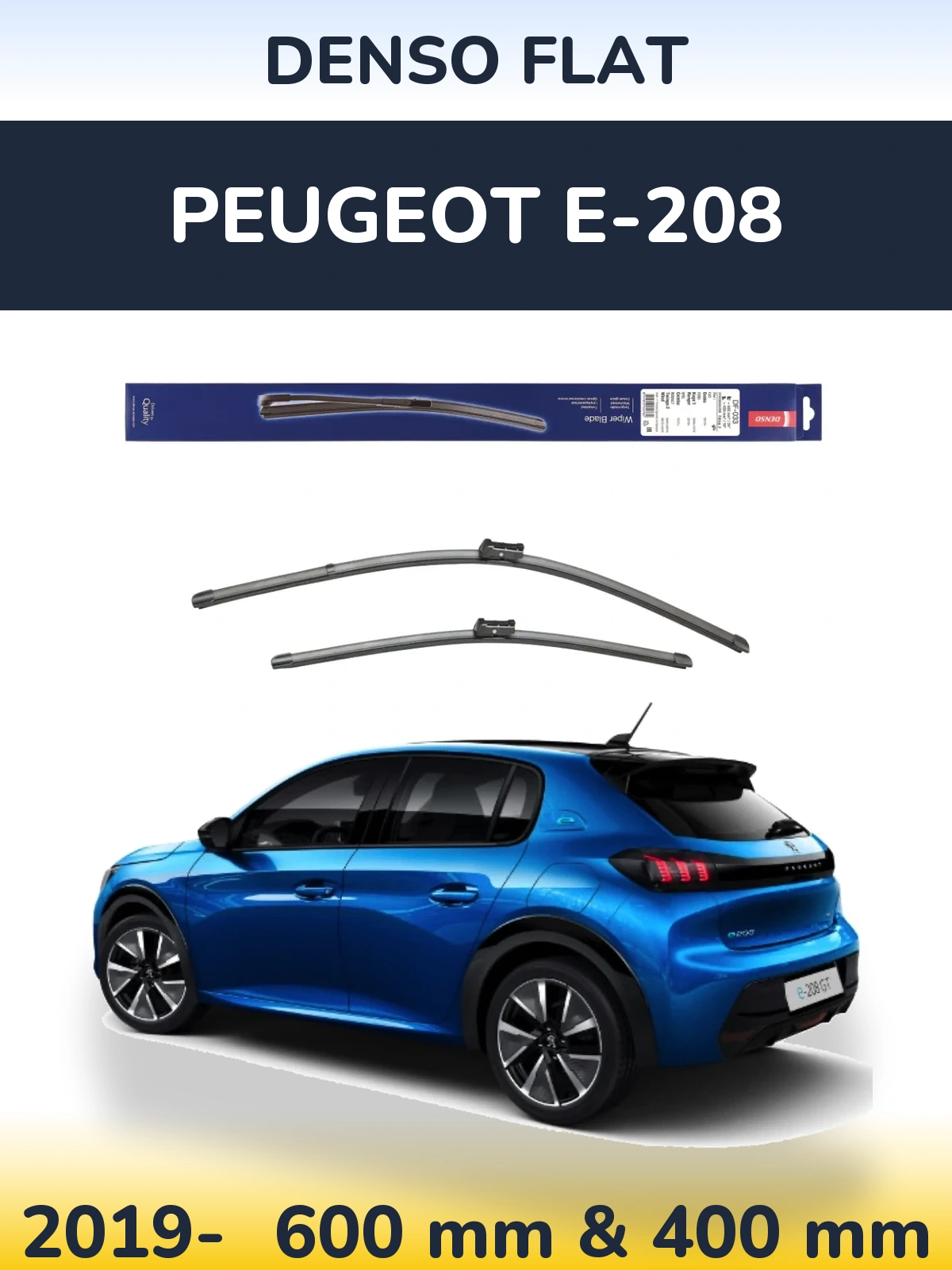 Комплект передніх щіток Denso Flat 600 & 400 мм для Peugeot e-208 2019-2026