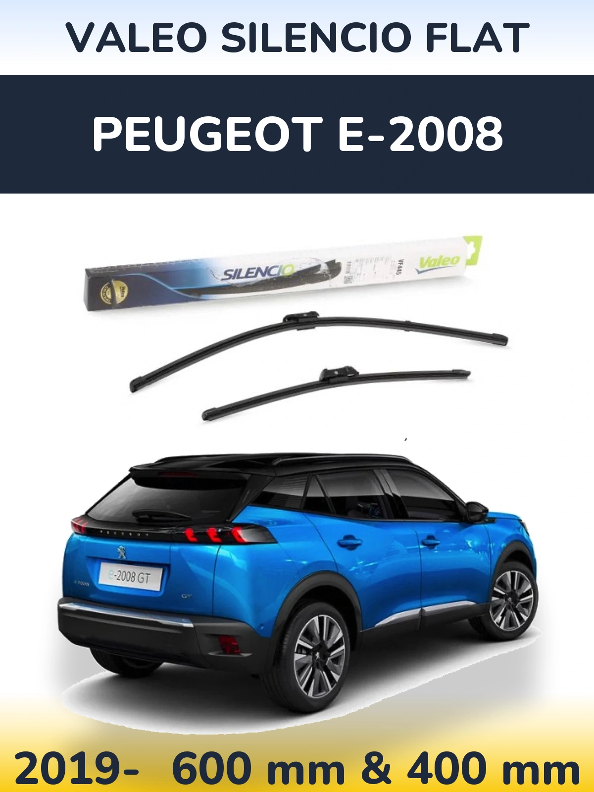 Front wiper blade set Valeo Silencio Flat 600 & 400 mm for Peugeot e-2008 2019-2026