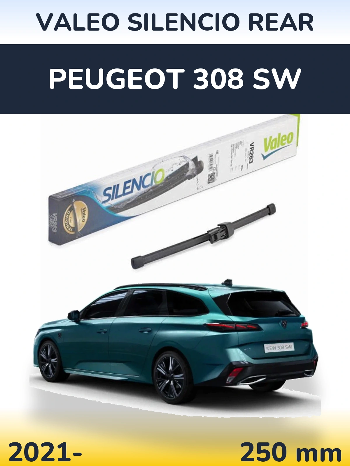 Задний дворник Valeo Silencio Rear 250 мм для Peugeot 308 SW 2021-2026