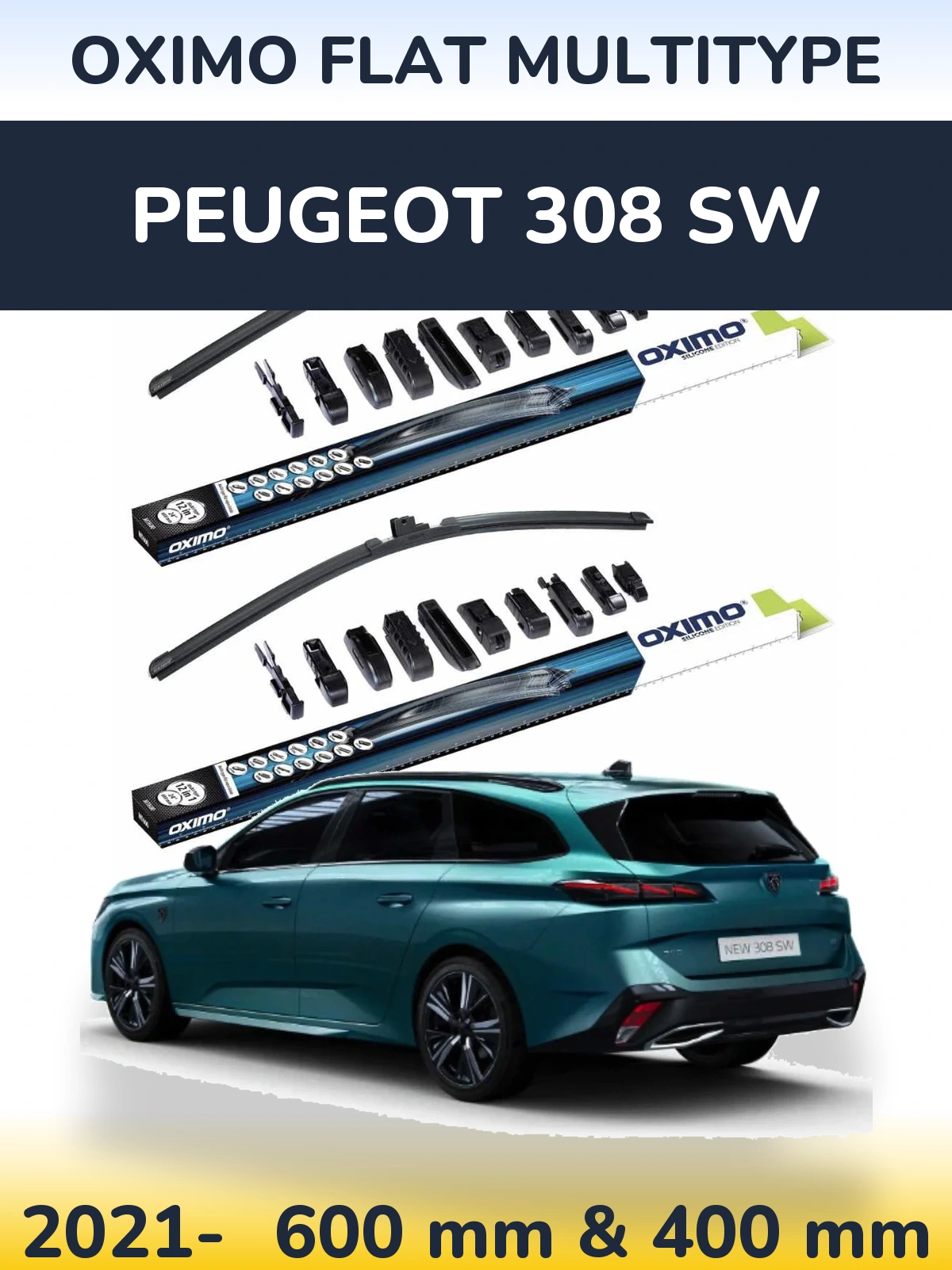 Комплект передних дворников Oximo Flat MultiТипe 600 & 400 мм для Peugeot 308 SW 2021-2026
