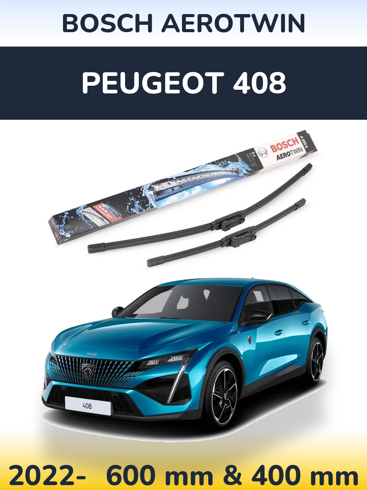 Комплект передних дворников BOSCH AeroTwin 600 & 400 мм для Peugeot 408 2022-2026