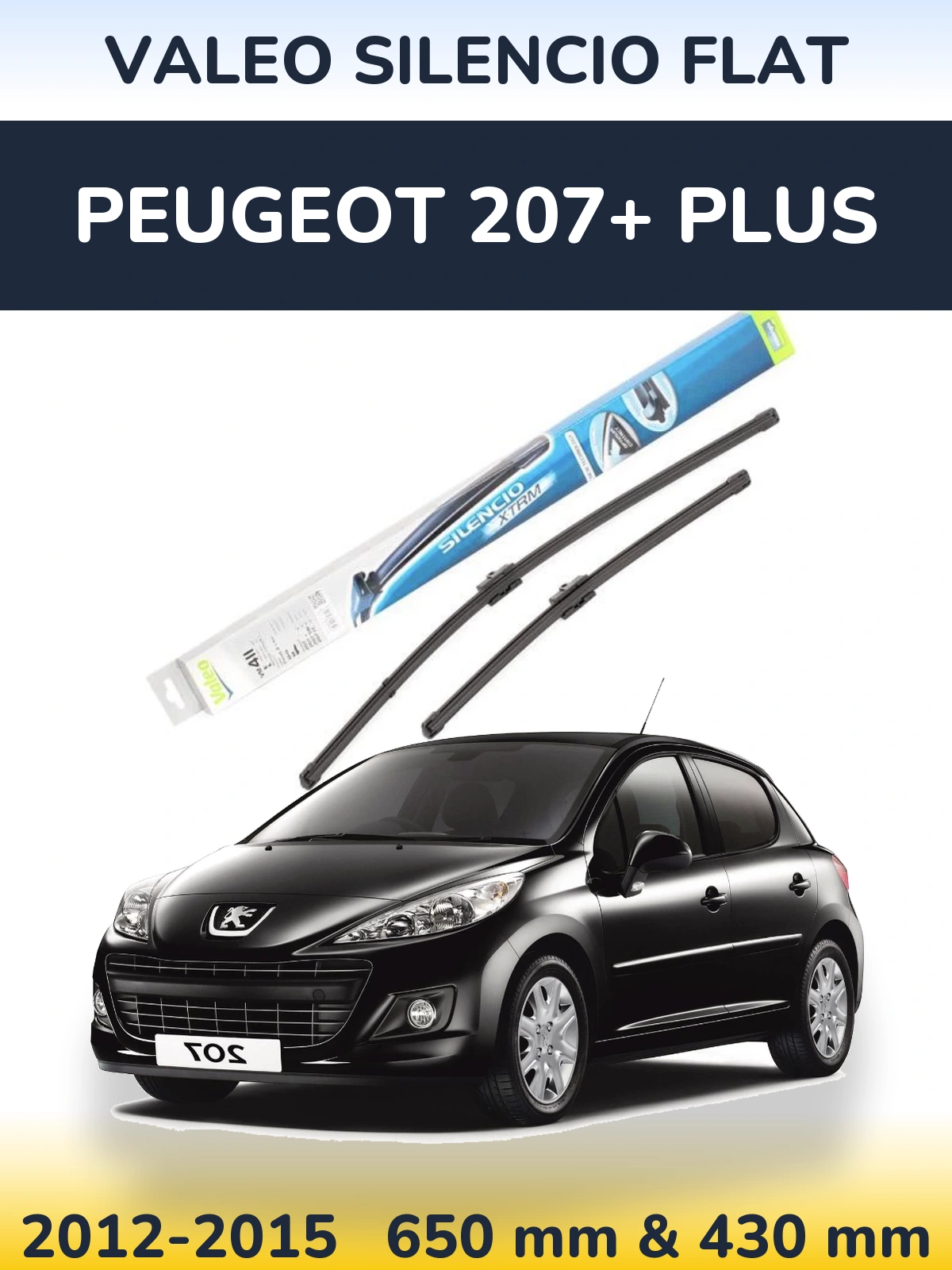 Front wiper blade set Valeo Silencio Flat 650 & 420 mm for Peugeot 207+ Plus 2012-2015