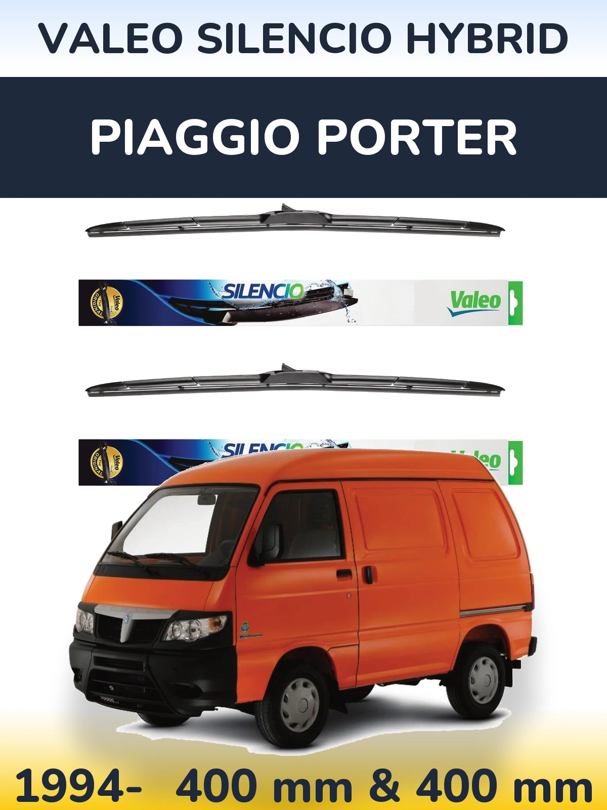 Front wiper blade set Valeo Silencio Hybrid 400 & 400 mm for Piaggio Porter 1994-2026