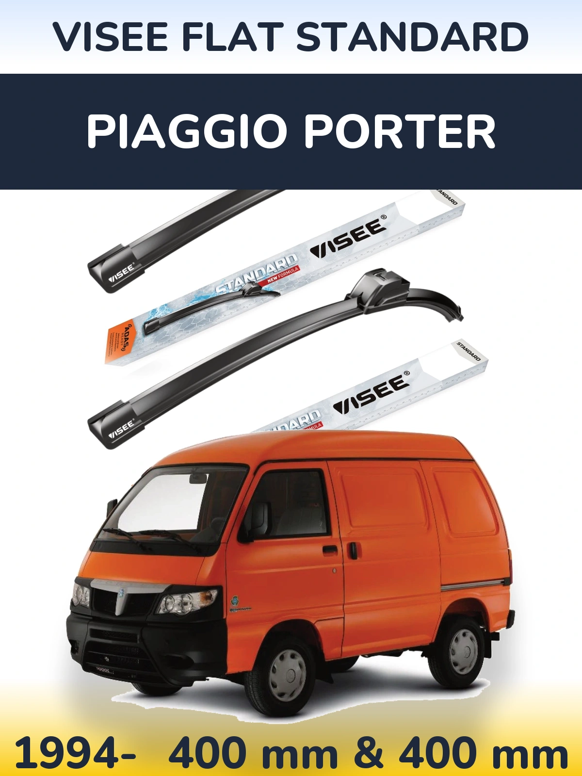 Front wiper blade set VISEE FLAT STANDARD 400 & 400 mm for Piaggio Porter 1994-2026