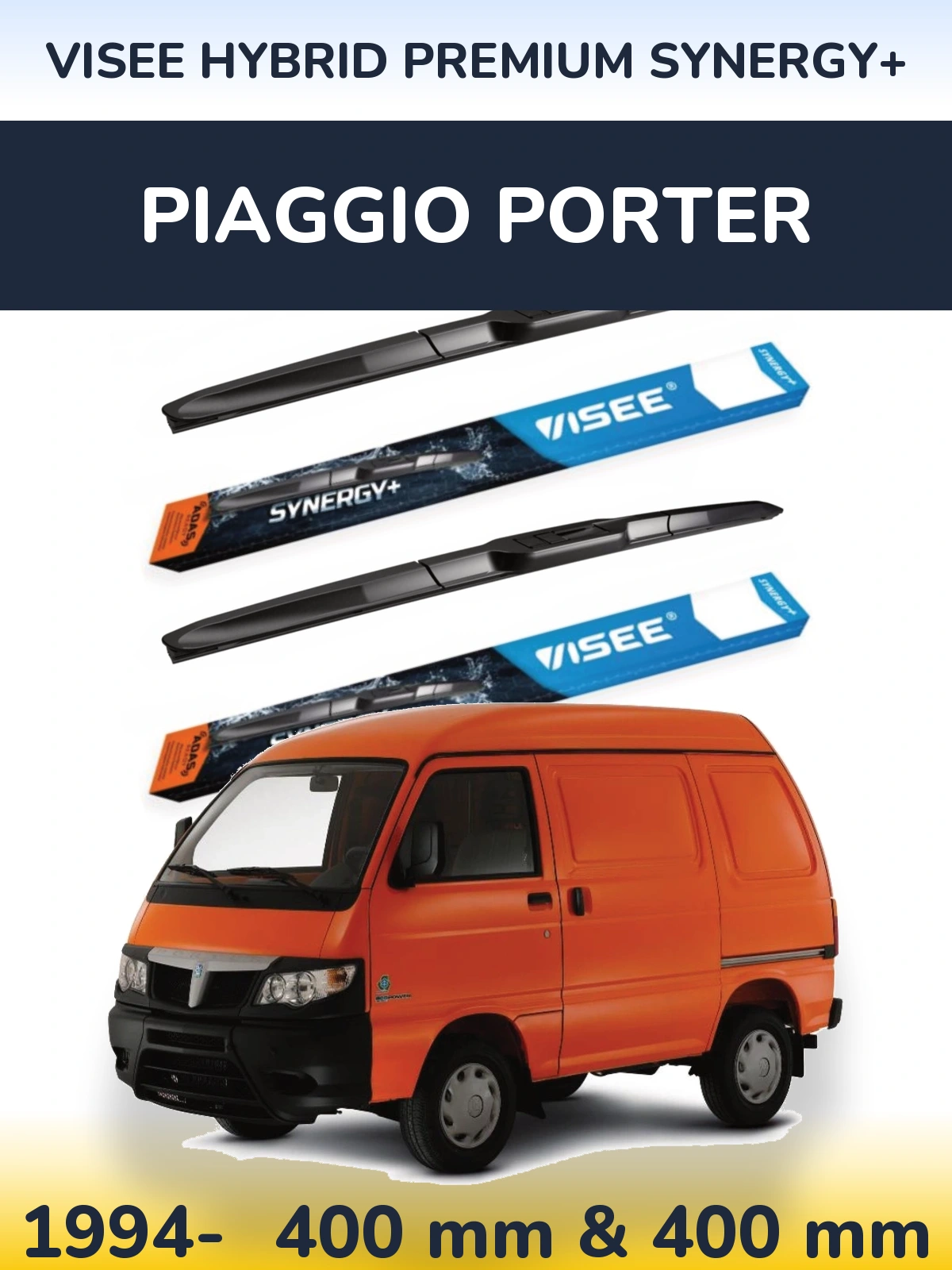 Front wiper blade set VISEE HYBRID PREMIUM SYNERGY+ 400 & 400 mm for Piaggio Porter 1994-2026
