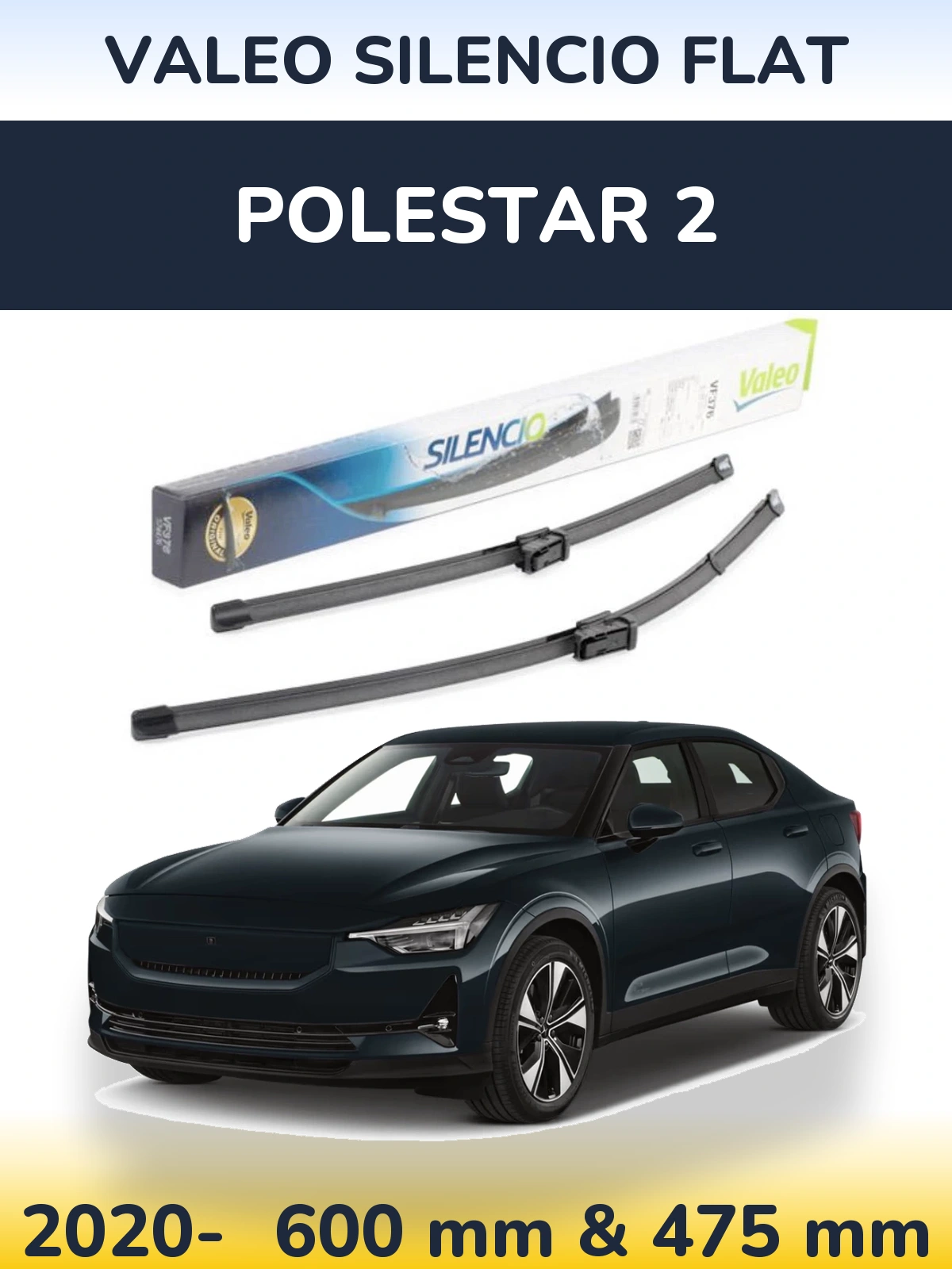 Front wiper blade set Valeo Silencio Flat 600 & 475 mm for Polestar 2 2020-2026
