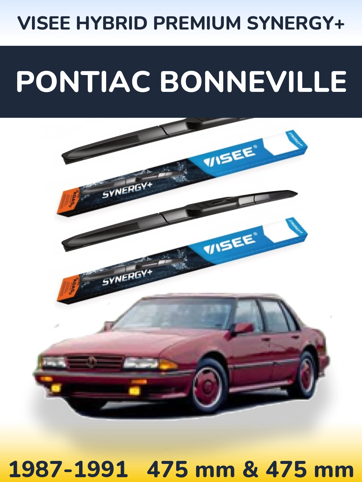 Front wiper blade set VISEE HYBRID PREMIUM SYNERGY+ 475 & 475 mm for Pontiac Bonneville 1987-1991