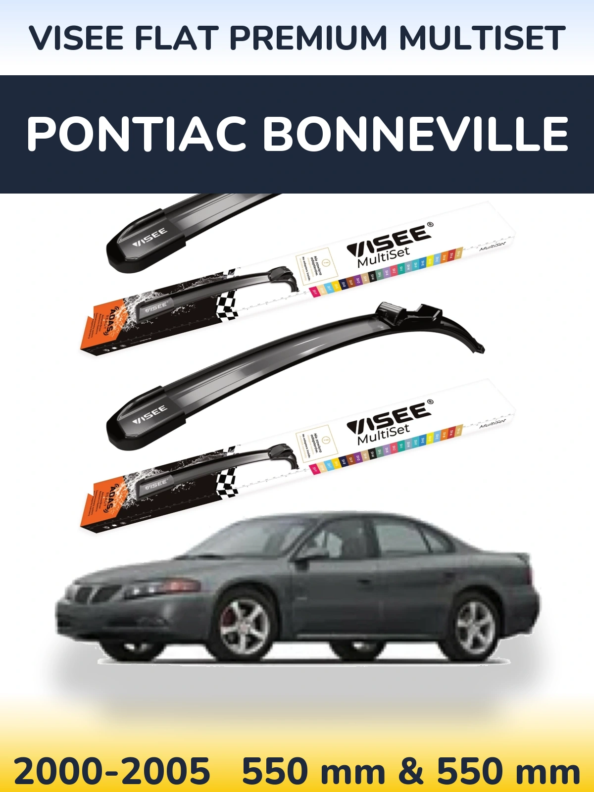 Front wiper blade set VISEE FLAT PREMIUM MultiSet 550 & 550 mm for Pontiac Bonneville 2000-2005