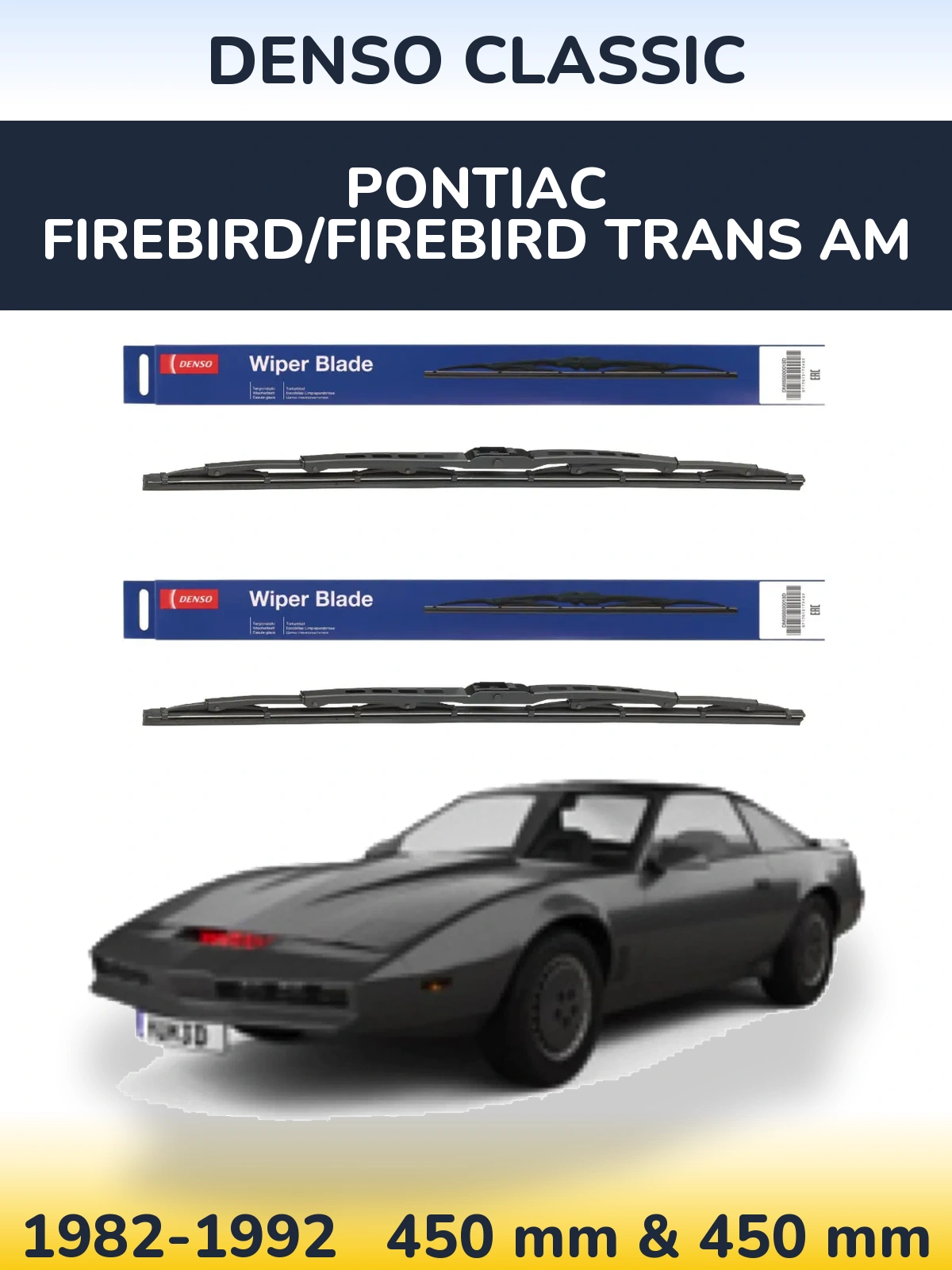 Front wiper blade set Denso Classic 450 & 450 mm for Pontiac Firebird/Firebird Trans Am 1982-1992
