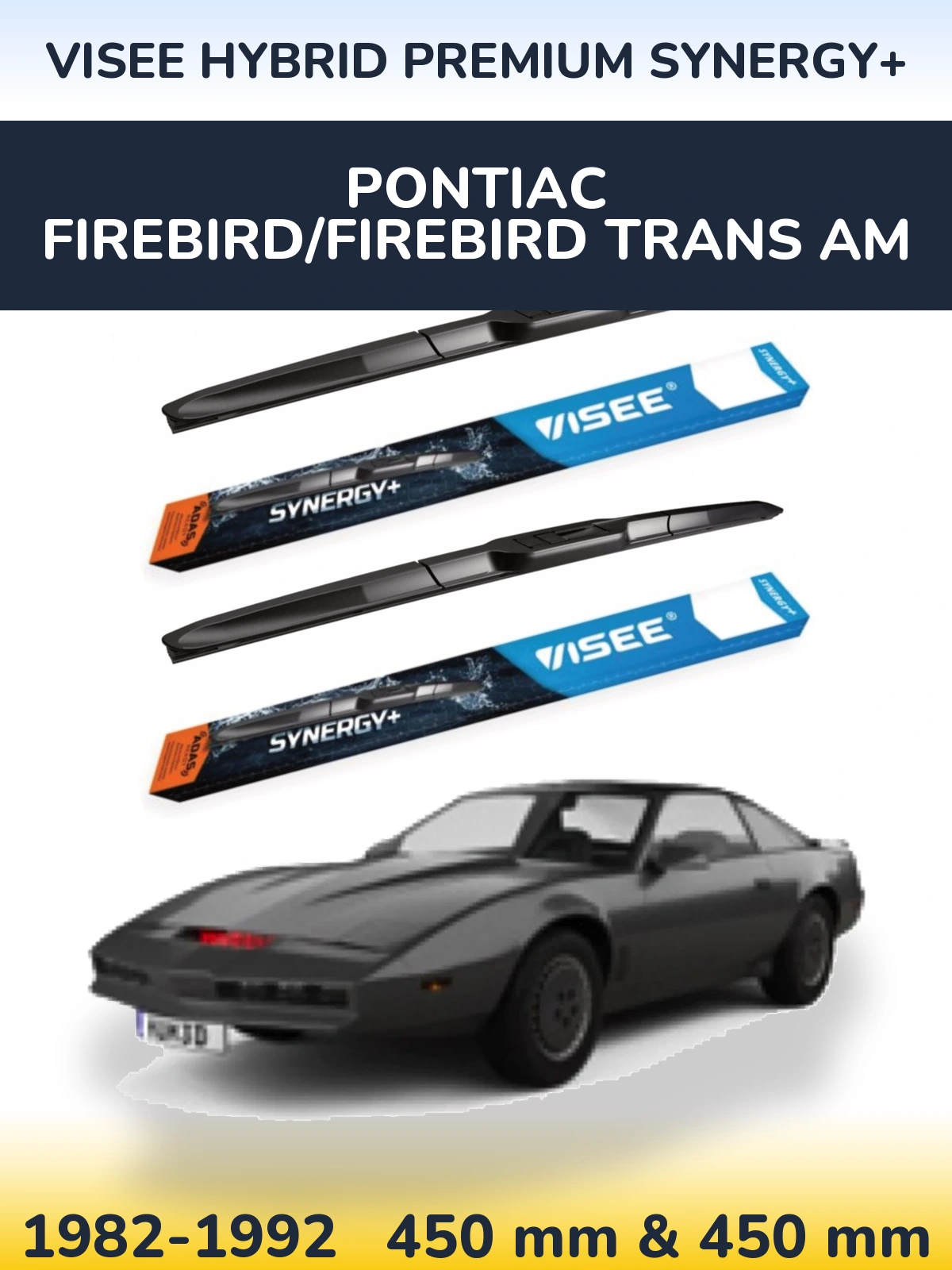 Front wiper blade set VISEE HYBRID PREMIUM SYNERGY+ 450 & 450 mm for Pontiac Firebird/Firebird Trans Am 1982-1992
