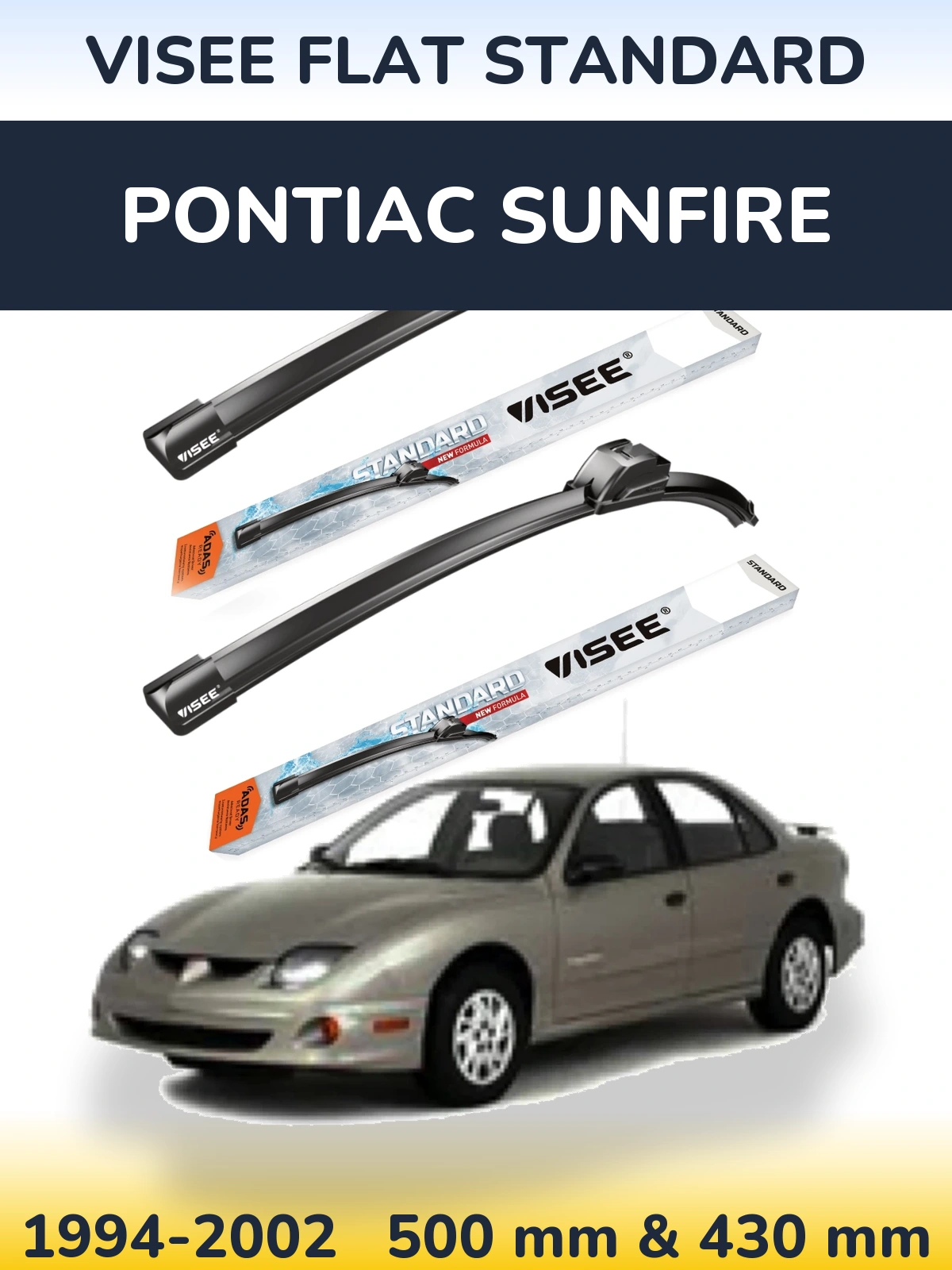 Комплект передних дворников VISEE FLAT STANDARD 500 & 430 мм для Pontiac Sunfire 1994-2002