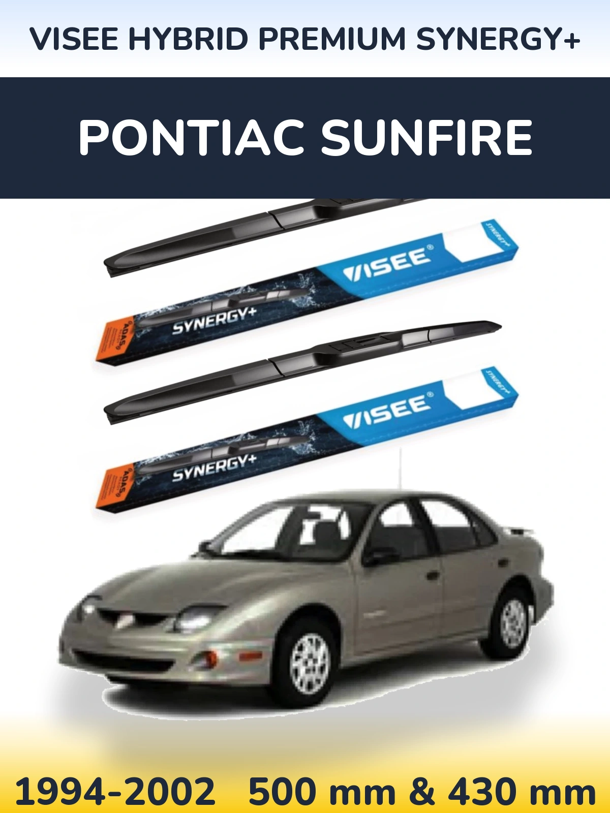 Front wiper blade set VISEE HYBRID PREMIUM SYNERGY+ 500 & 430 mm for Pontiac Sunfire 1994-2002