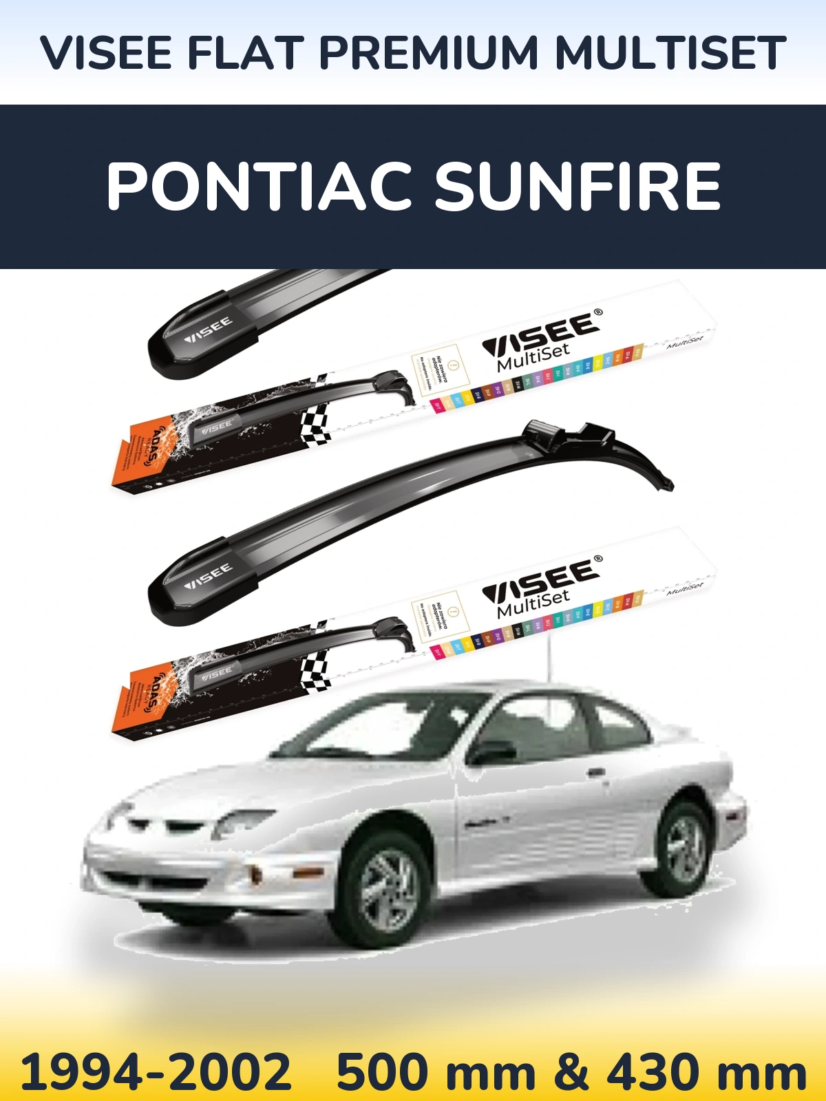 Front wiper blade set VISEE FLAT PREMIUM MultiSet 500 & 430 mm for Pontiac Sunfire 1994-2002