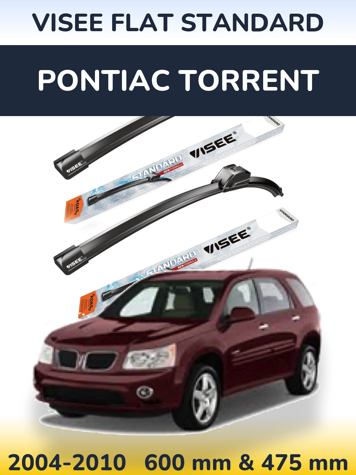 Комплект передних дворников VISEE FLAT STANDARD 600 & 475 мм для Pontiac Torrent 2004-2010