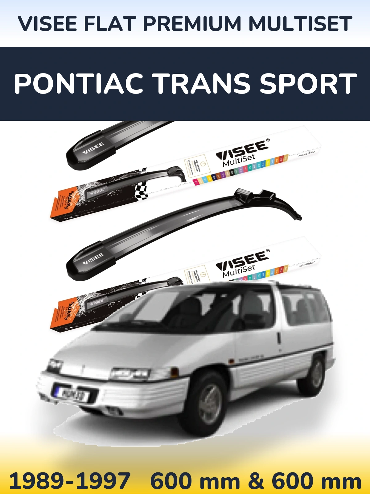 Front wiper blade set VISEE FLAT PREMIUM MultiSet 600 & 600 mm for Pontiac Trans Sport 1989-1997